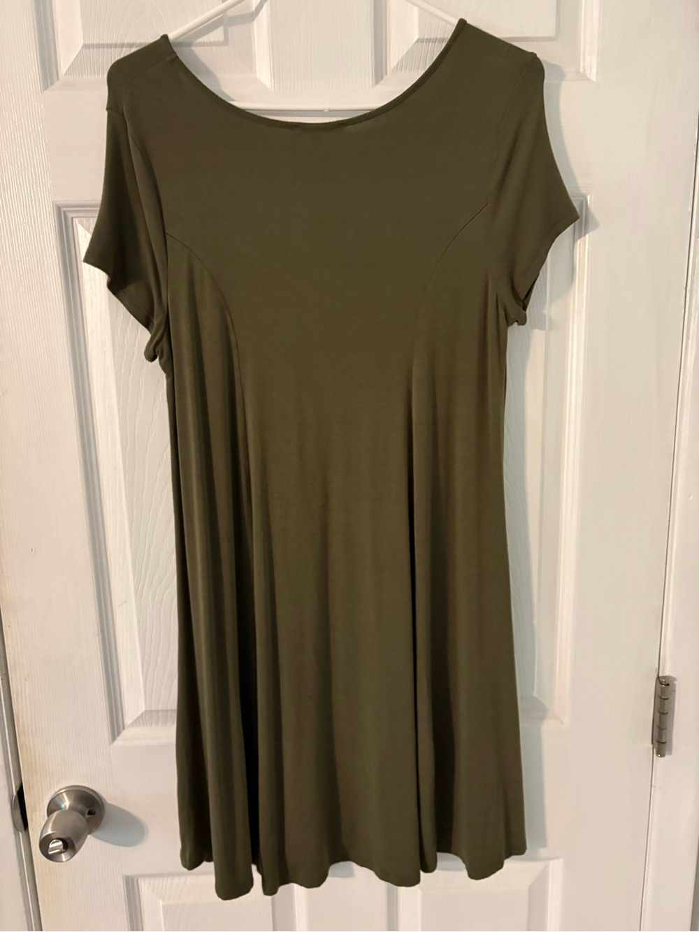 Olive Green Swing Mini Dress Soft Boho Tunic Size L - Picture 2 of 6